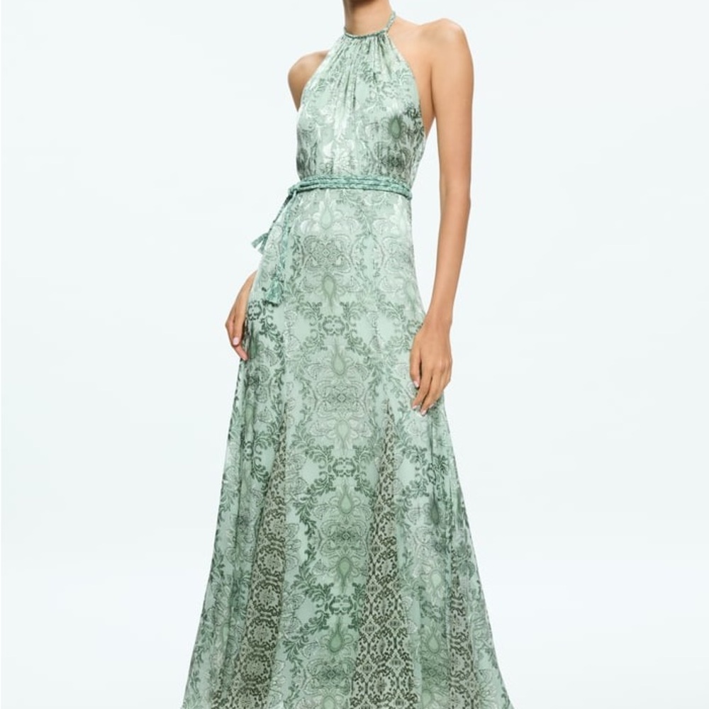 Alice + Olivia DANIKA HALTER MAXI DRESS WITH BELT